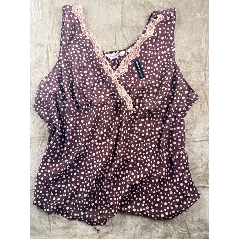 Avenue Body Brown Polka Dot Lace Trim Babydoll Top Plus Size 30/32 NWT